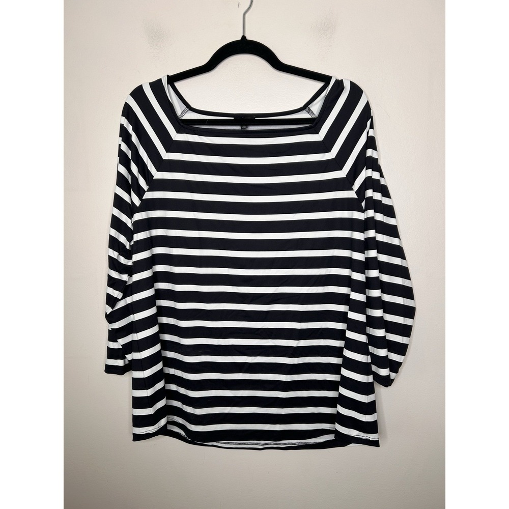 Talbots Black White Striped Top Shirt Effortless Jersey Knit Nylon Blend  XL